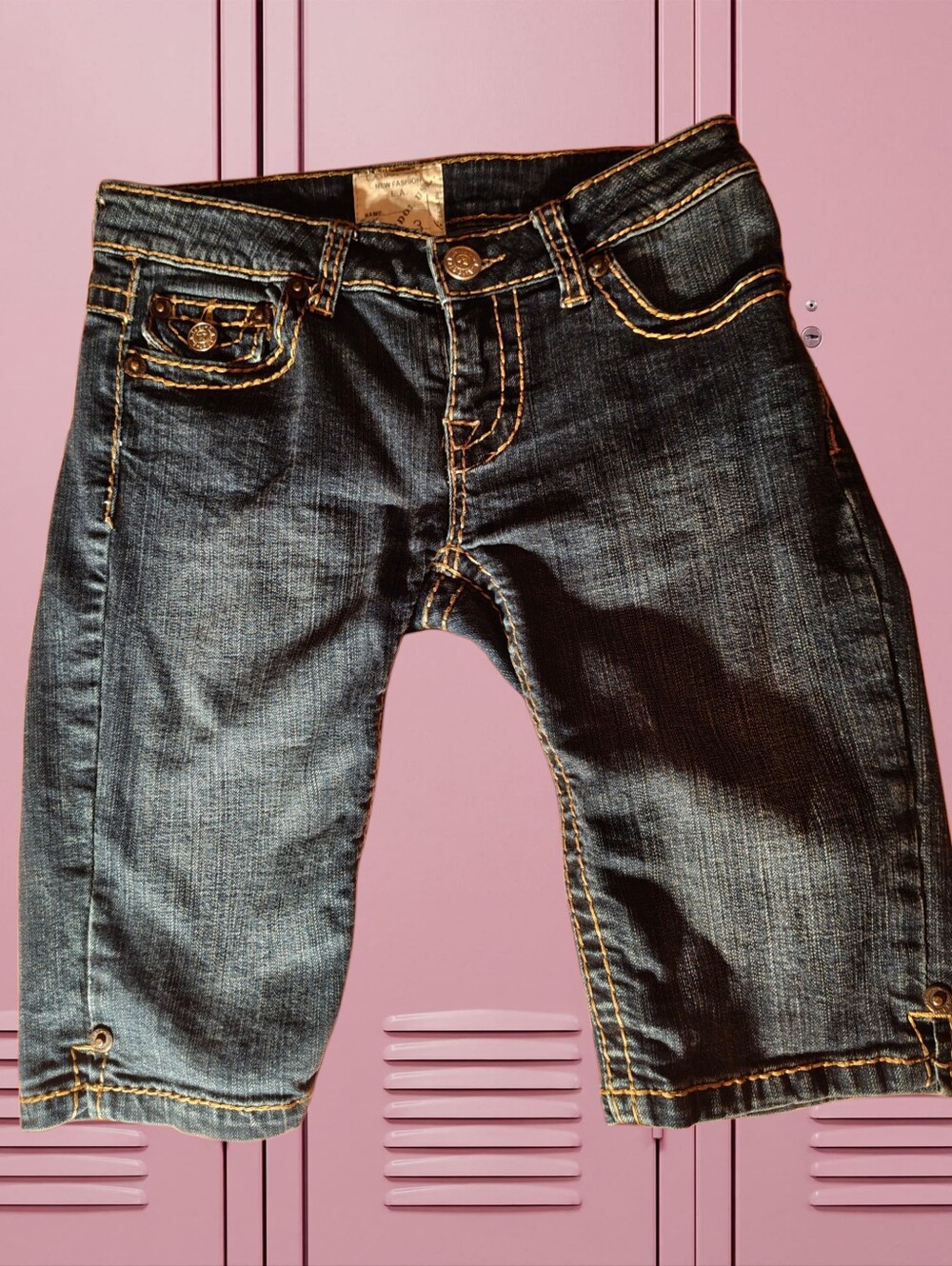 LA IDOL USA Embellished Denim Capri Bermuda Shorts